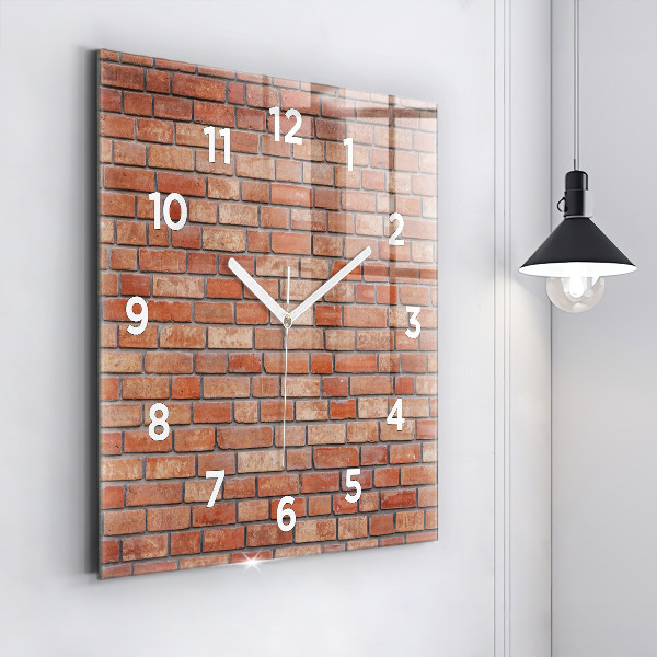 Square glass wall clock Brick wall