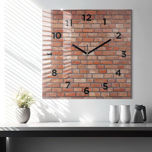 Square glass wall clock Brick wall