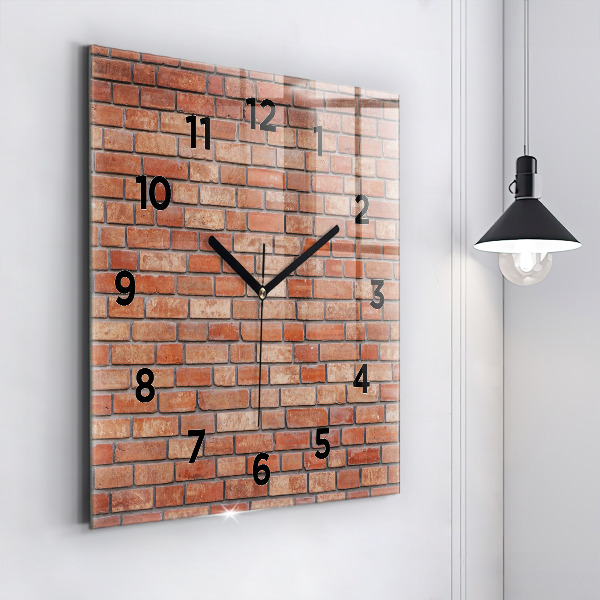 Square glass wall clock Brick wall