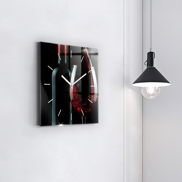 Square glass wall clock A bottle of wine
