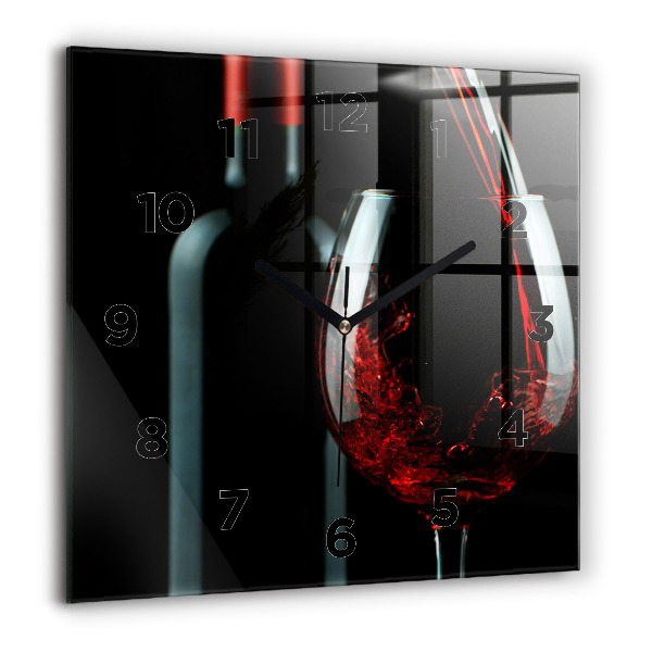 Square glass wall clock A bottle of wine