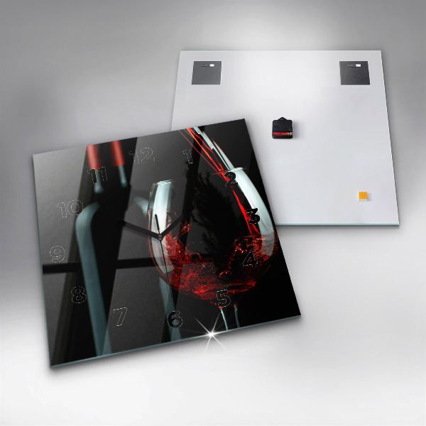 Square glass wall clock A bottle of wine