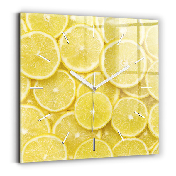 Square glass wall clock Lemon slices