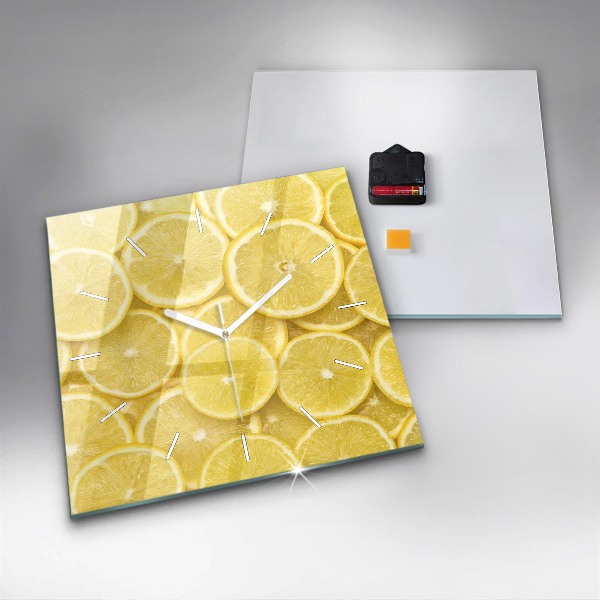 Square glass wall clock Lemon slices