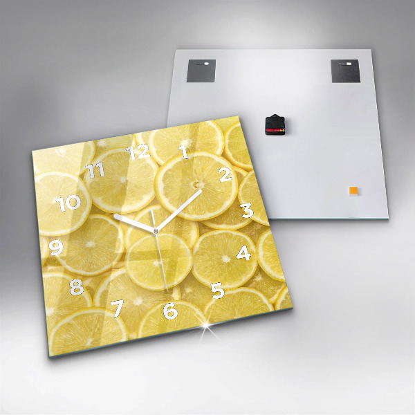 Square glass wall clock Lemon slices