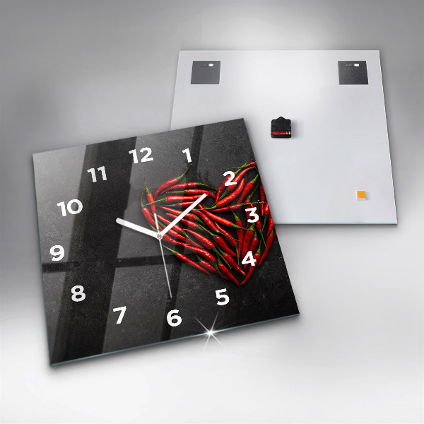 Square glass wall clock Heart of peppers