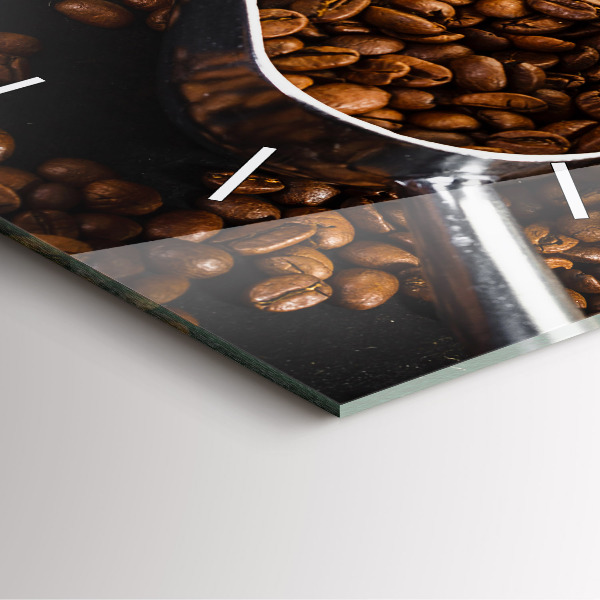 Square glass wall clock A bag of coffee beans