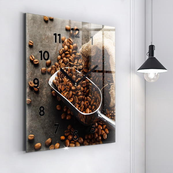 Square glass wall clock A bag of coffee beans