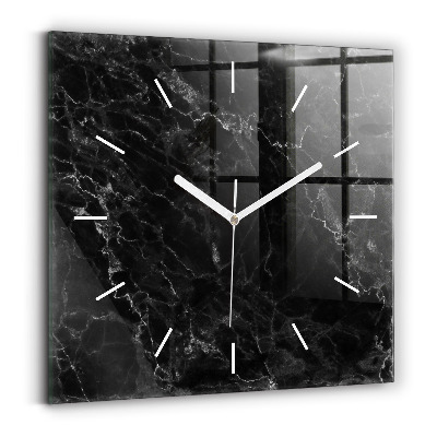 Square glass wall clock Dark marble