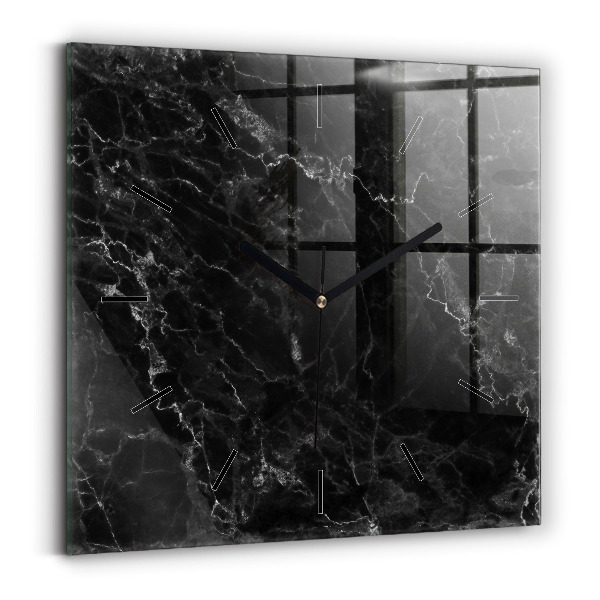 Square glass wall clock Dark marble