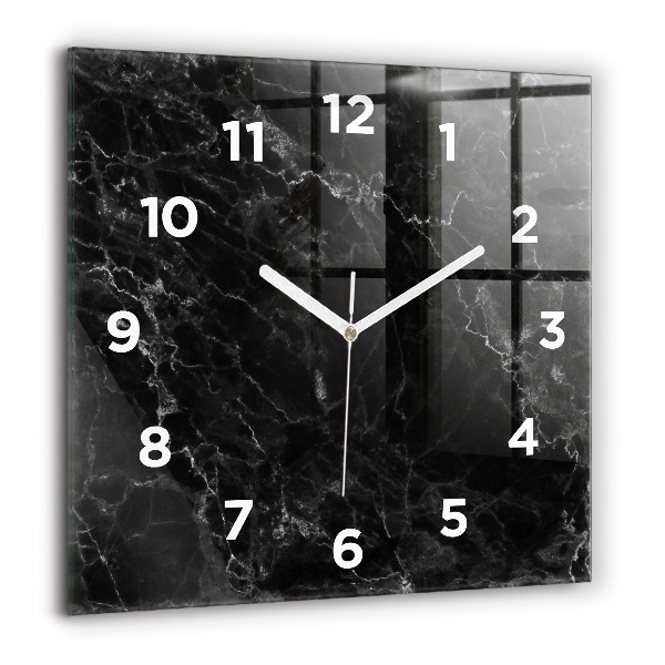 Square glass wall clock Dark marble