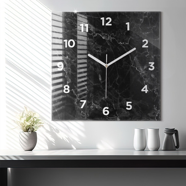 Square glass wall clock Dark marble