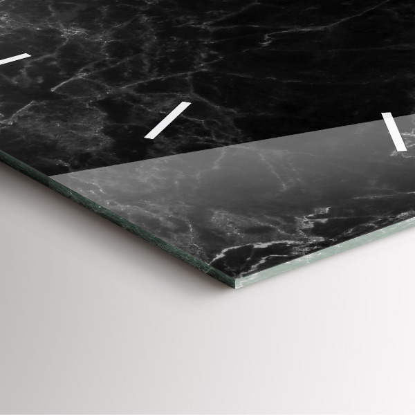 Square glass wall clock Dark marble