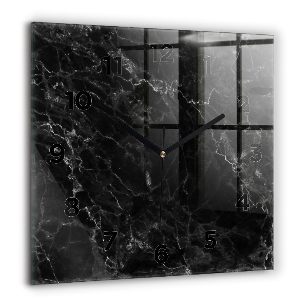 Square glass wall clock Dark marble