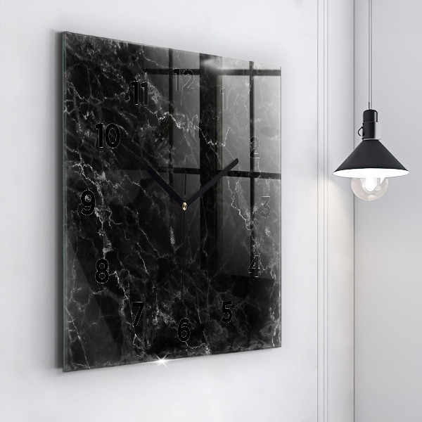 Square glass wall clock Dark marble