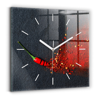 Square glass wall clock Red pepper seasoning