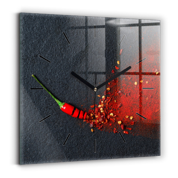Square glass wall clock Red pepper seasoning