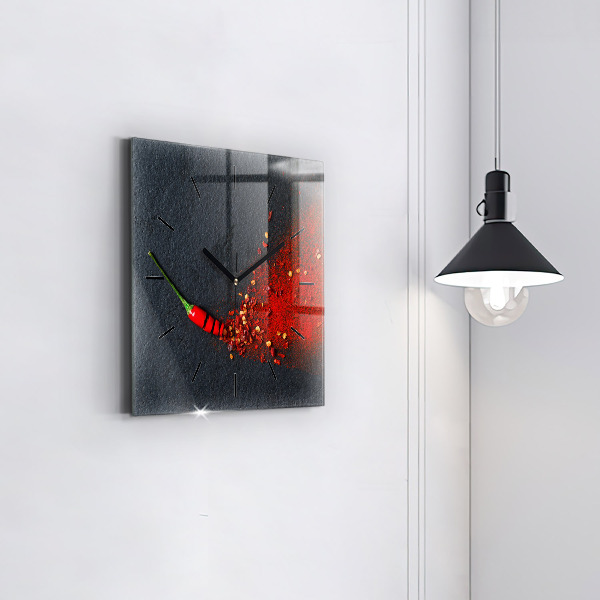 Square glass wall clock Red pepper seasoning