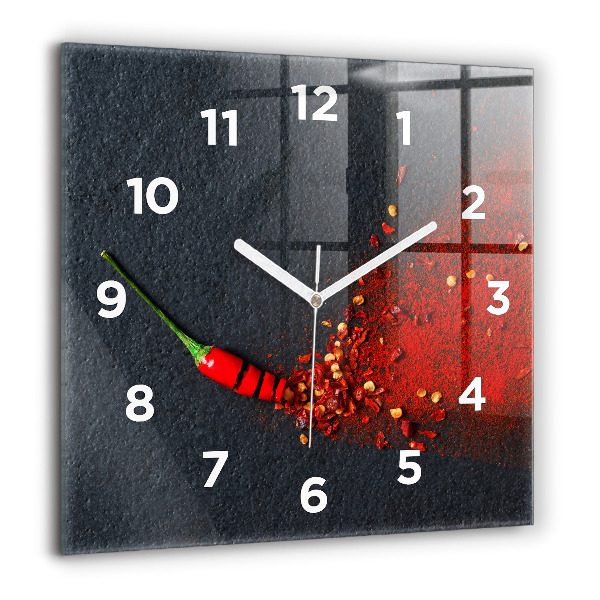 Square glass wall clock Red pepper seasoning