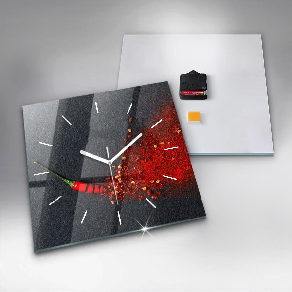 Square glass wall clock Red pepper seasoning