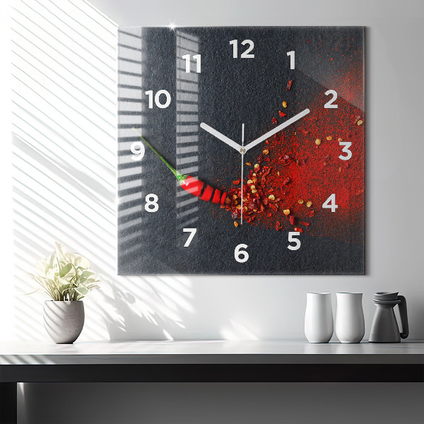 Square glass wall clock Red pepper seasoning