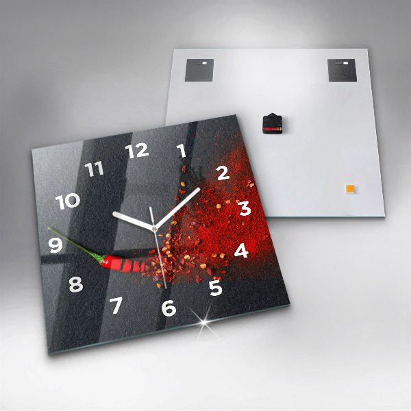 Square glass wall clock Red pepper seasoning