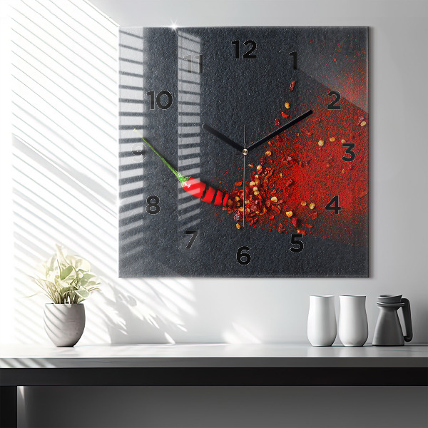 Square glass wall clock Red pepper seasoning