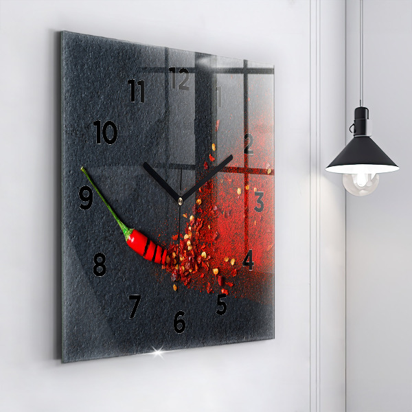 Square glass wall clock Red pepper seasoning