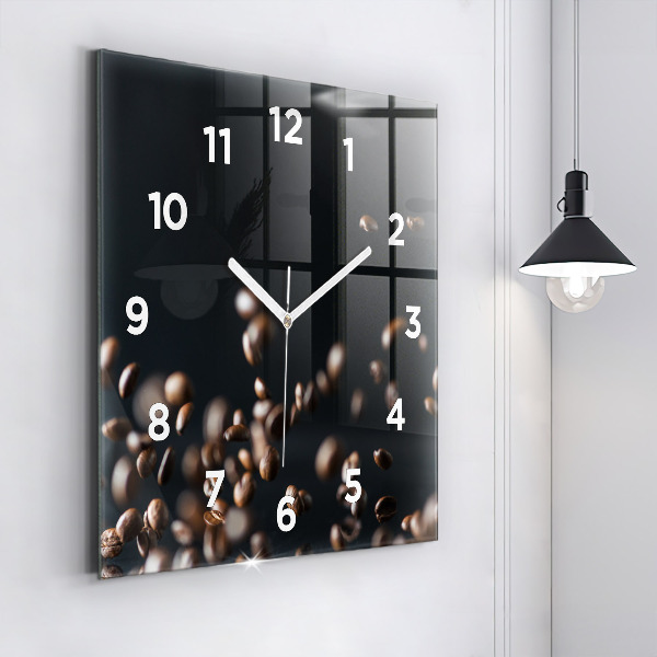 Square glass wall clock Coffee beans