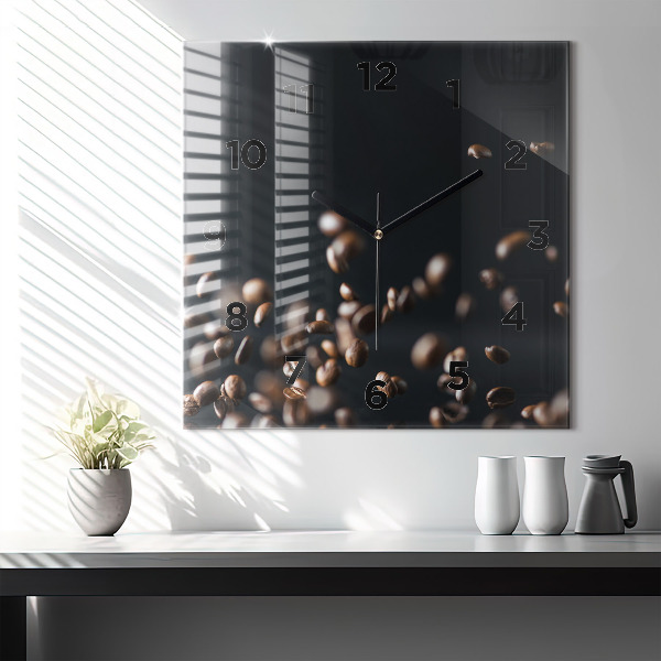 Square glass wall clock Coffee beans