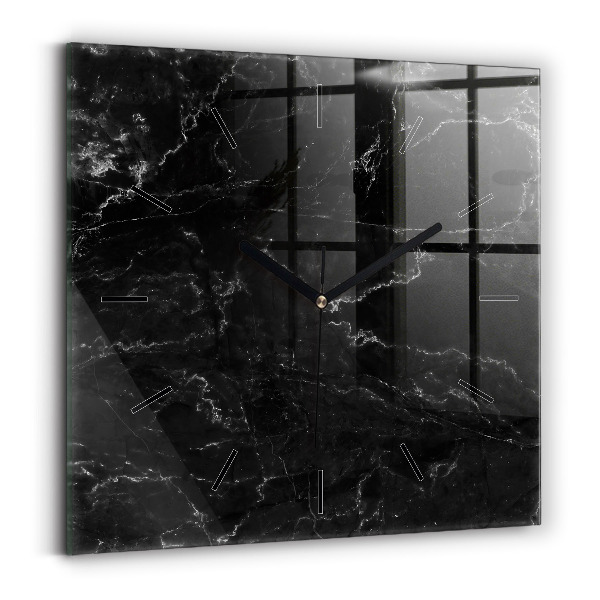 Square glass wall clock Black marble
