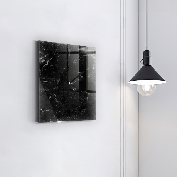 Square glass wall clock Black marble