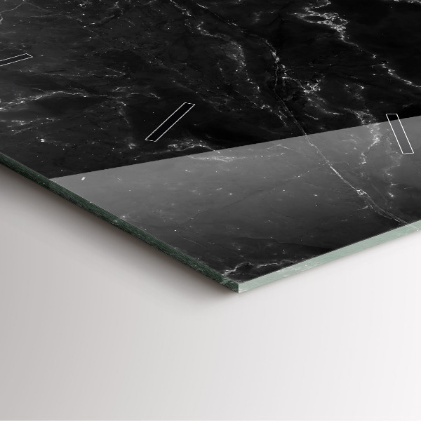 Square glass wall clock Black marble