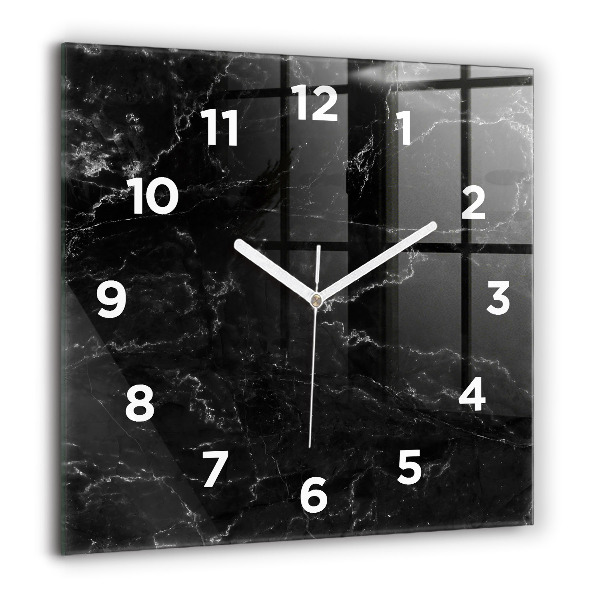 Square glass wall clock Black marble