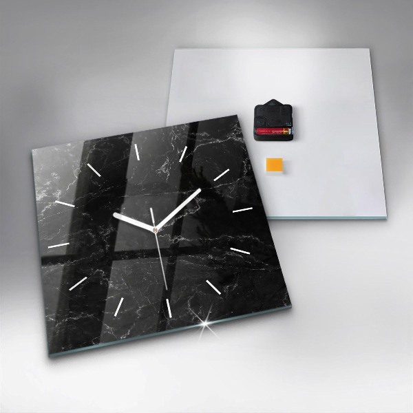 Square glass wall clock Black marble