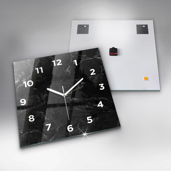 Square glass wall clock Black marble