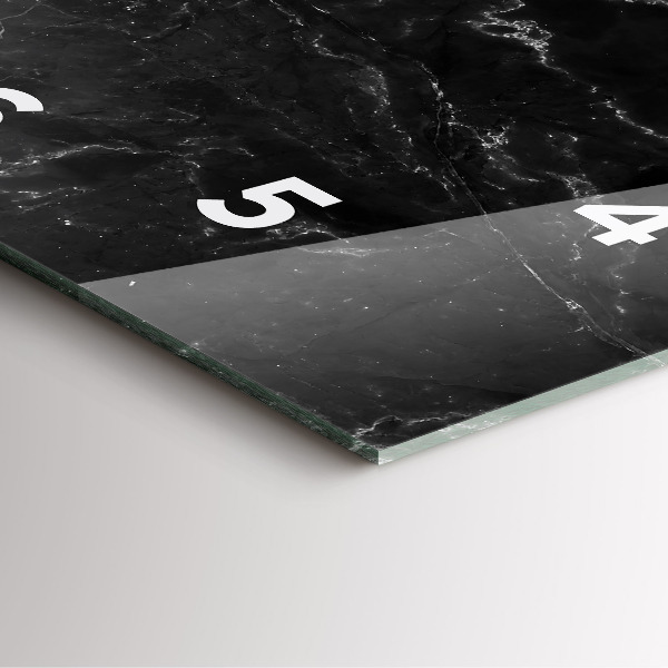 Square glass wall clock Black marble
