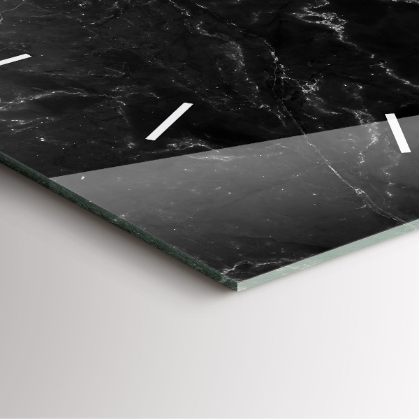 Square glass wall clock Black marble