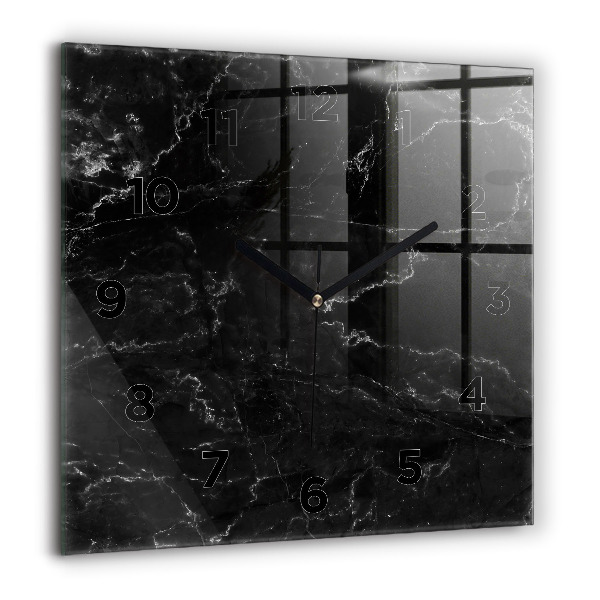 Square glass wall clock Black marble
