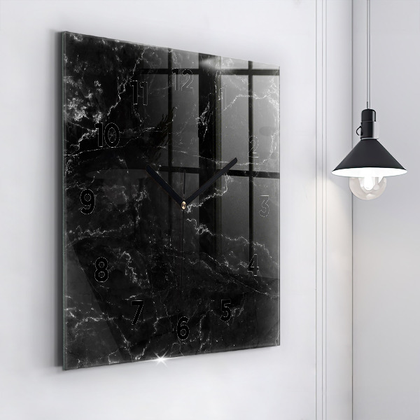 Square glass wall clock Black marble