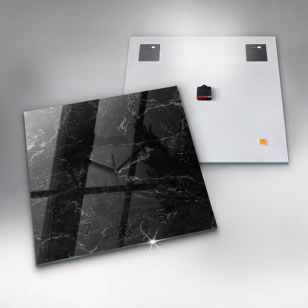 Square glass wall clock Black marble