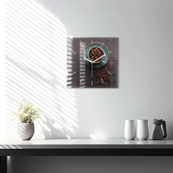 Square glass wall clock A cup of coffee