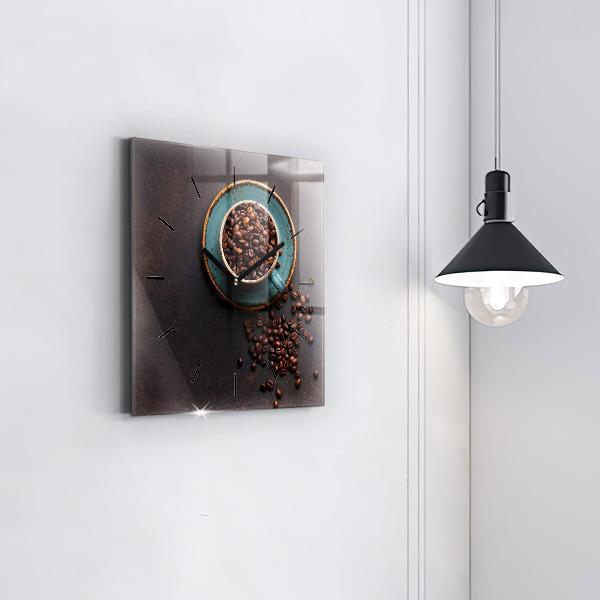 Square glass wall clock A cup of coffee