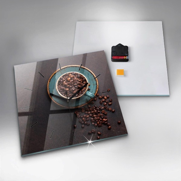 Square glass wall clock A cup of coffee