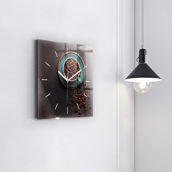 Square glass wall clock A cup of coffee
