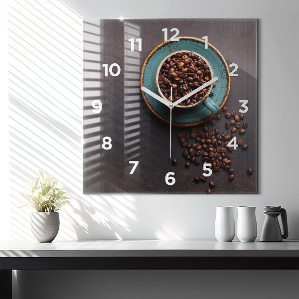 Square glass wall clock A cup of coffee
