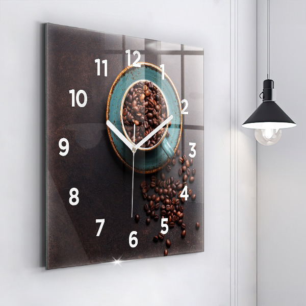 Square glass wall clock A cup of coffee