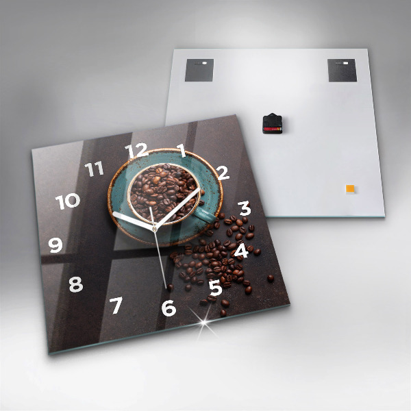 Square glass wall clock A cup of coffee
