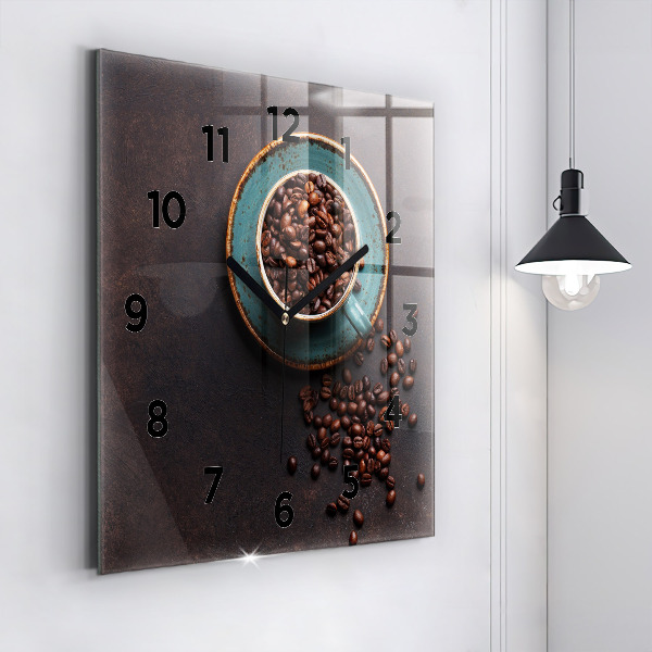 Square glass wall clock A cup of coffee