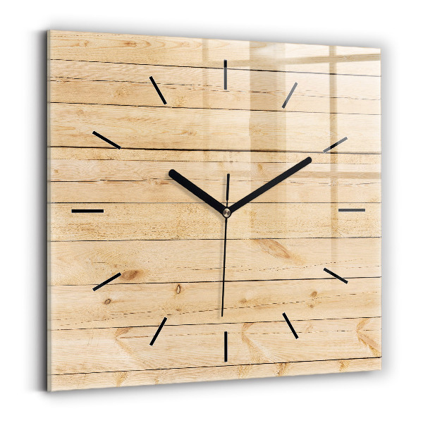 Square glass wall clock Wooden boards